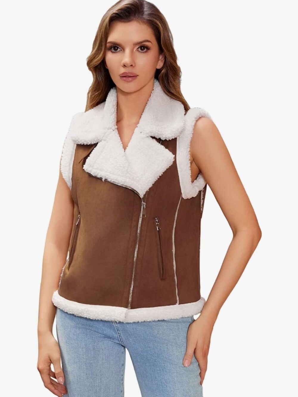 Fur Suede Vest Winter Warm Sherpa Leather Fur Lined Vest